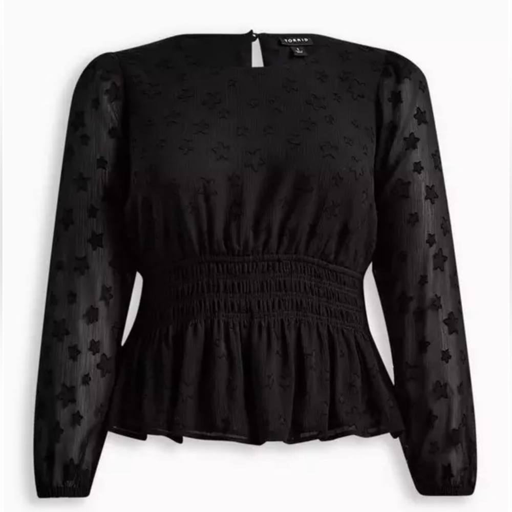 Torrid Crinkle Chiffon With Star Smocked Waist Puff Sleeve Top- Size 2-2X - Picture 4 of 12